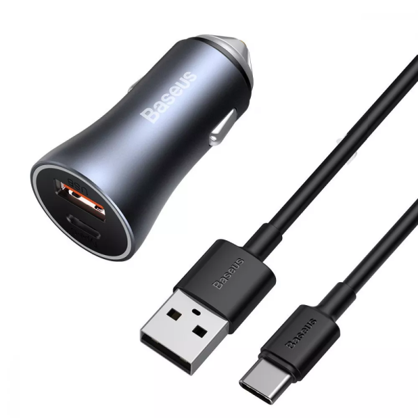 Автомобільне ЗУ Baseus Golden Contactor Pro 40W USB + Type-C (з Cable Type-C 5A (1m)) dark gray