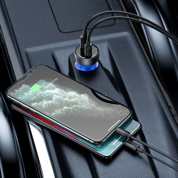 Автомобільне ЗУ Baseus Particular Digital Display PPS Dual Quick Charger 65W USB + Type-C silver
