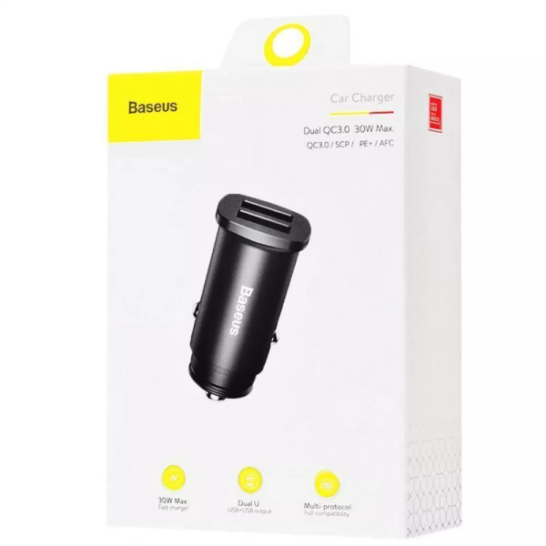 Автомобильное ЗУ Baseus Square Metal QC 3.0 30W 2USB black