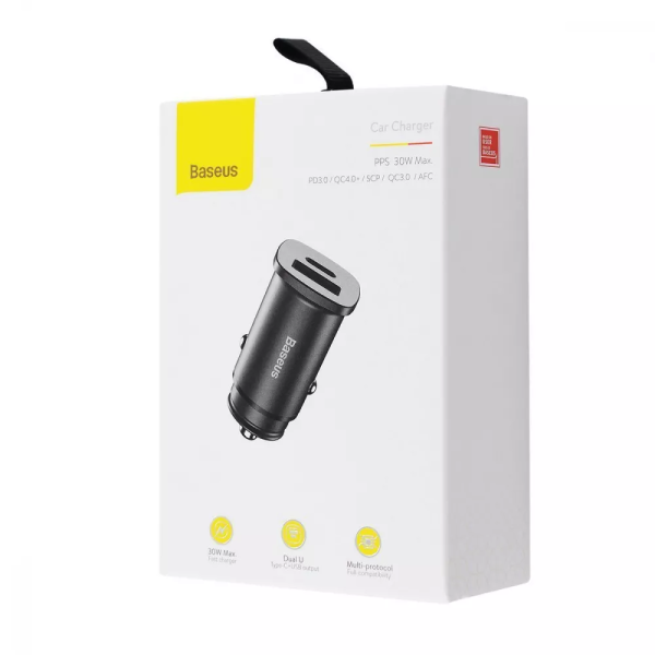 Автомобильное ЗУ Baseus Square Metal PD 3.0 QC 4.0+ 30W USB + Type-C black