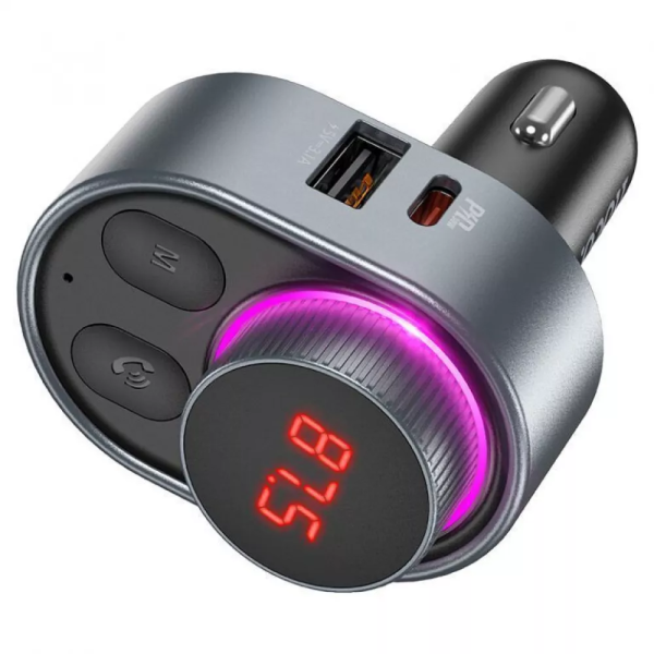 Автомобильное ЗУ Hoco FM Launcher E72 Alegria 30W (2xUSB + Type-C) metal gray