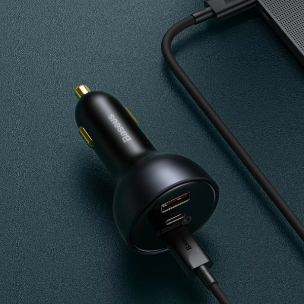 Автомобільне ЗУ Baseus Qualcomm Multi-Port Fast Charge 160W (2xType-C+USB) + Кабель Type-C+Type-C 100W gray