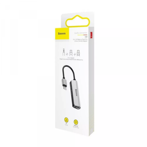 Перехідник Baseus 3-in-1 Lightning to Dual Lightning & 3.5 mm Female